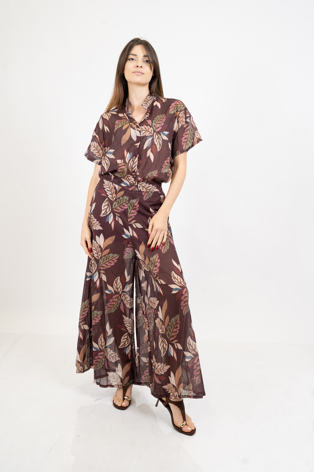 Camicia velata in cotone fantasia Forest Leaf.