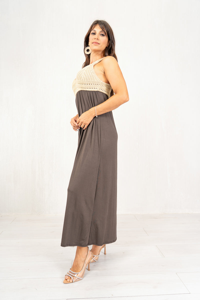 Abito lungo Golden Weave con corpetto in lurex