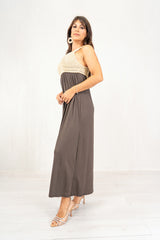 Abito lungo Golden Weave con corpetto in lurex