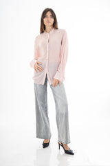 Camicia lunga in georgette velata con scollatura incrociata sul retro