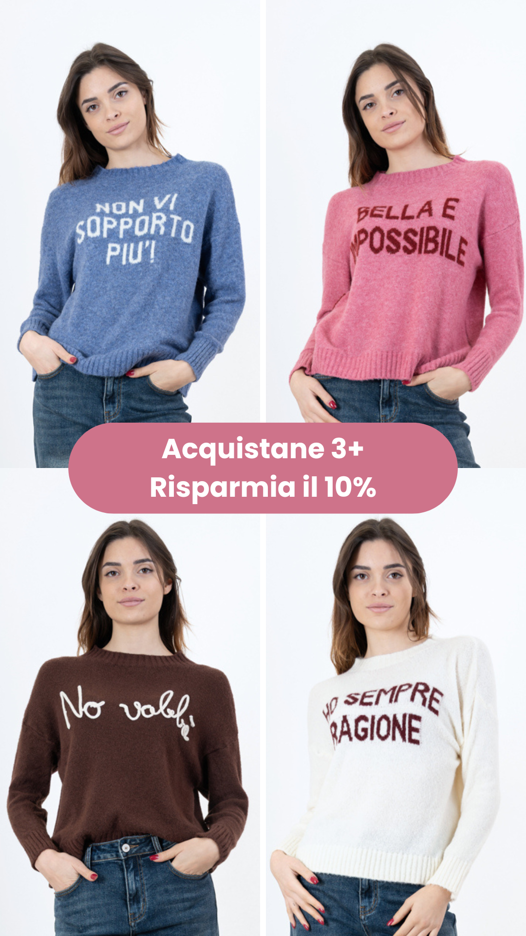 modella indossando Maglioni che Parlano (comprane 3 e risparmi il 10%) colore