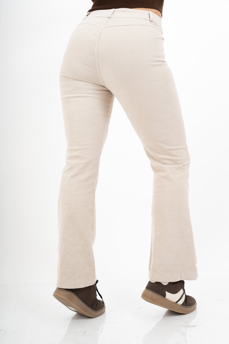 Pantalone a Coste a Zampa in Cotone – Beige