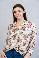 Camicia annodata Fiori di Primavera in cotone velato