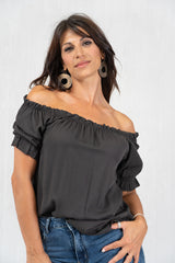 Blusa Bohème Breeze in viscosa con scollo ampio