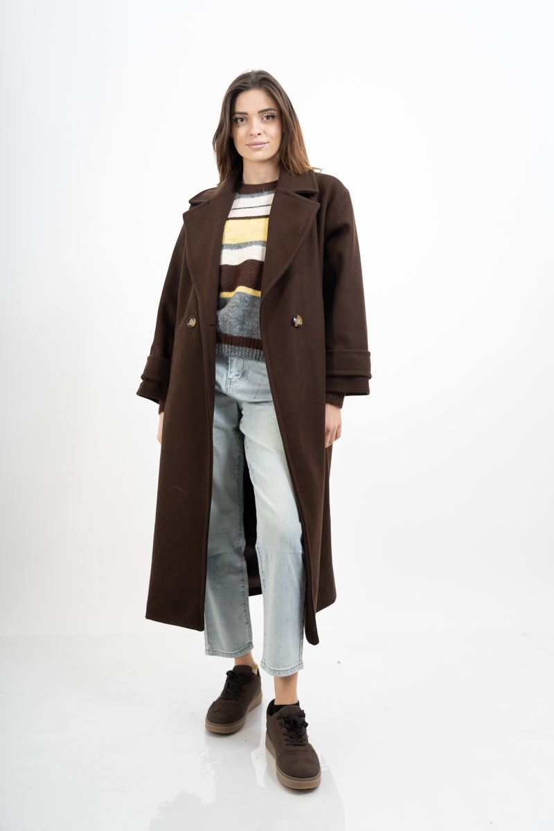 Maglione a righe in misto lana con spalla scesa