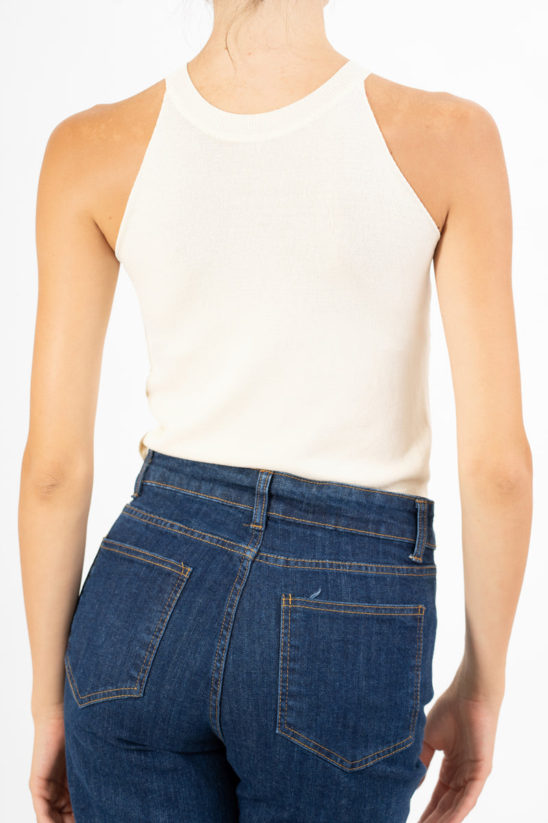Top scollo all’americana in filato leggero