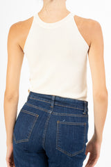 Top scollo all’americana in filato leggero
