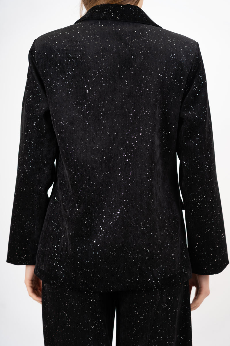 modella indossando Giacca velluto con punti luce laminati colore