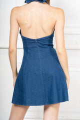 Abito corto schiena nuda in denim elasticizzato