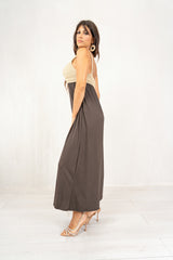 Abito lungo Golden Weave con corpetto in lurex