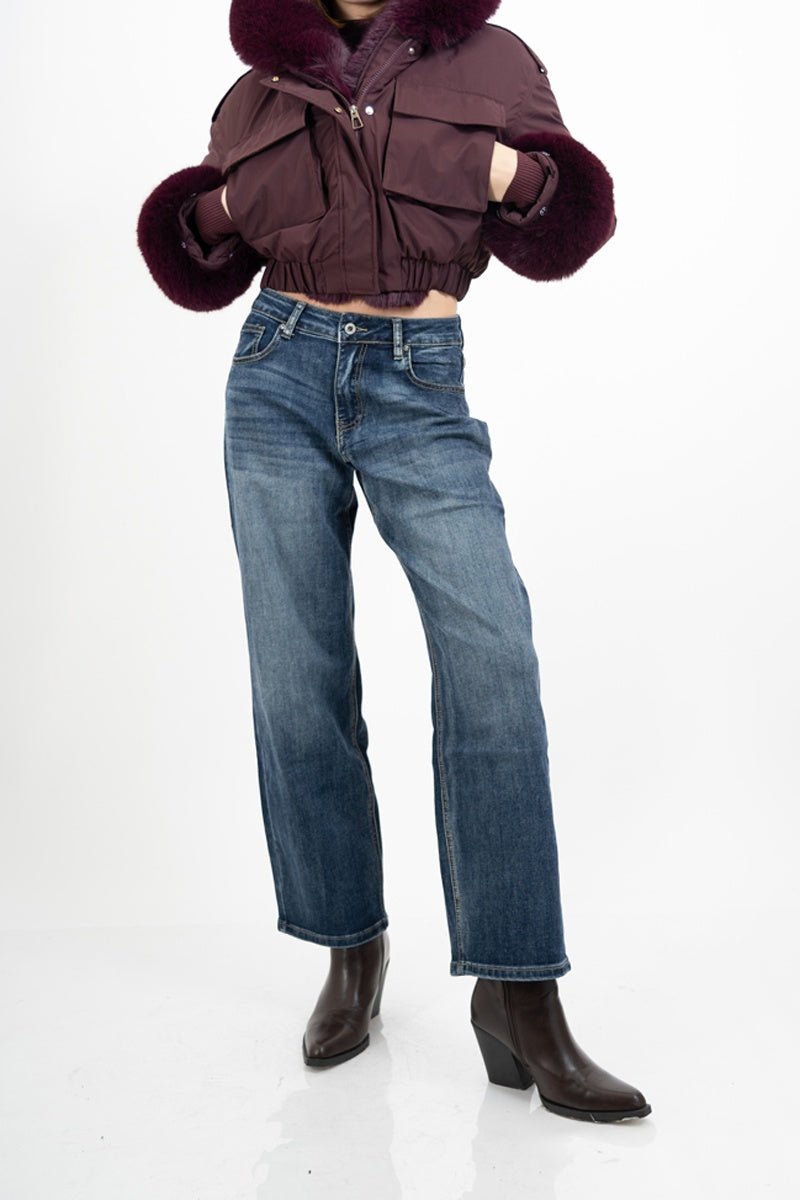 Jeans balloon fit a vita alta lavaggio medio elasticizzato