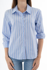 Camicia celeste a righe in popeline elasticizzato Made in Italy