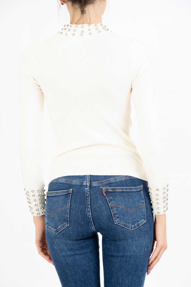 Maglia Shine con strass su collo e polsi