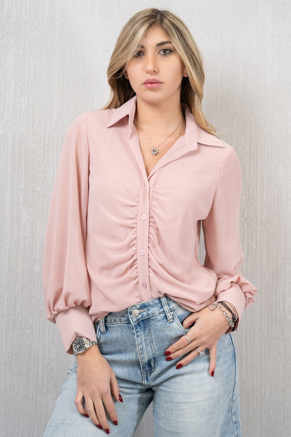 Camicia in Georgette Velata con Arriccio Centrale