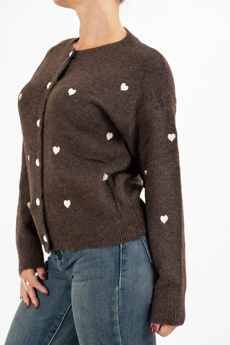 Cardigan SweetHeart in misto lana con ricami a cuore