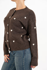 Cardigan SweetHeart in misto lana con ricami a cuore