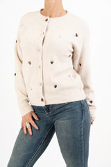 Cardigan SweetHeart in misto lana con ricami a cuore