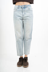 Jeans regular fit a vita alta lavaggio chiaro elasticizzato