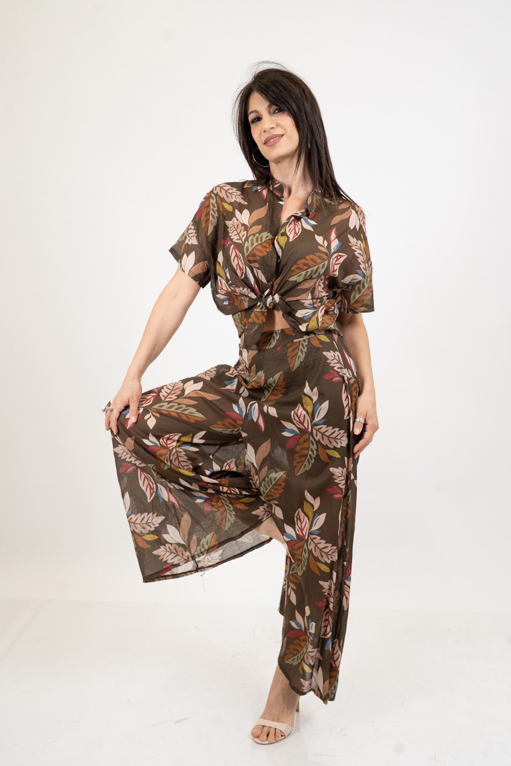 Camicia velata in cotone fantasia Forest Leaf.