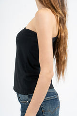 Top monospalla in cotone elasticizzato con rouge.