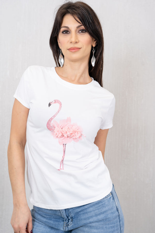 T-shirt in Cotone Elasticizzato Flamingo