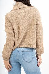 Giacca corta in filato bouclé con colletto e zip metallica