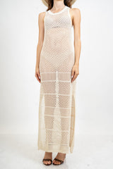 Abito rete crochet lungo con spacco in cotone.