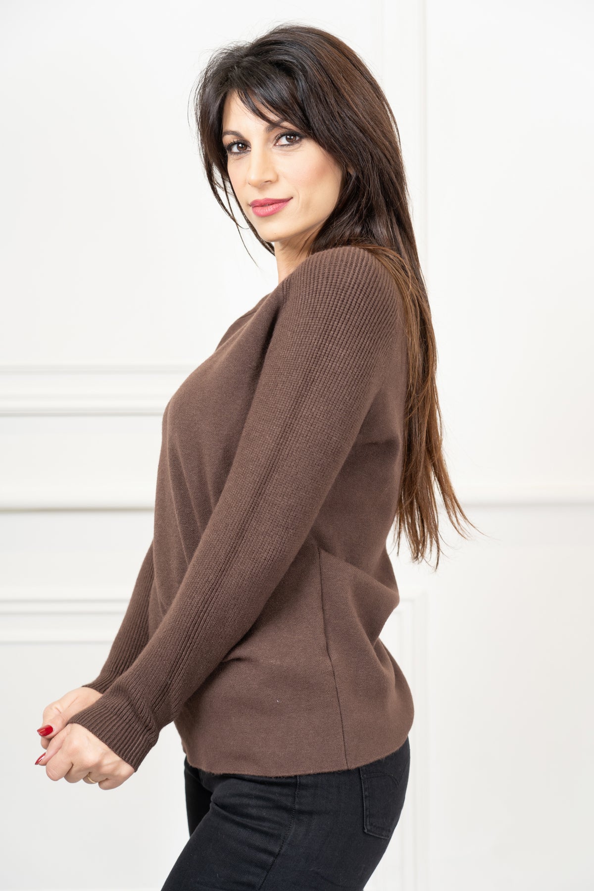 Maglia over girocollo ampia manica raglan