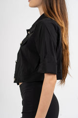 Giacchino crop stile denim in viscosa elasticizzata.