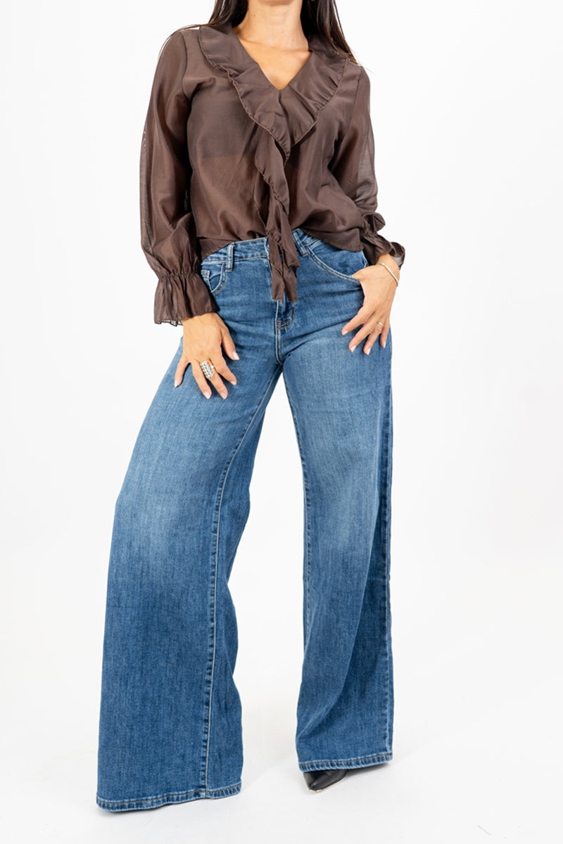 Jeans flare soft-touch denim blu