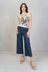 Top scollo bavero in viscosa Boho Paisley