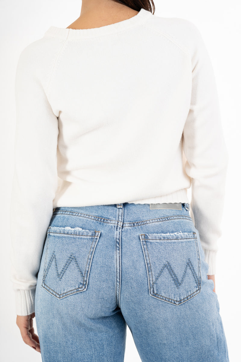 modella indossando Maglione sportivo con maniche raglan e bordo a coste colore