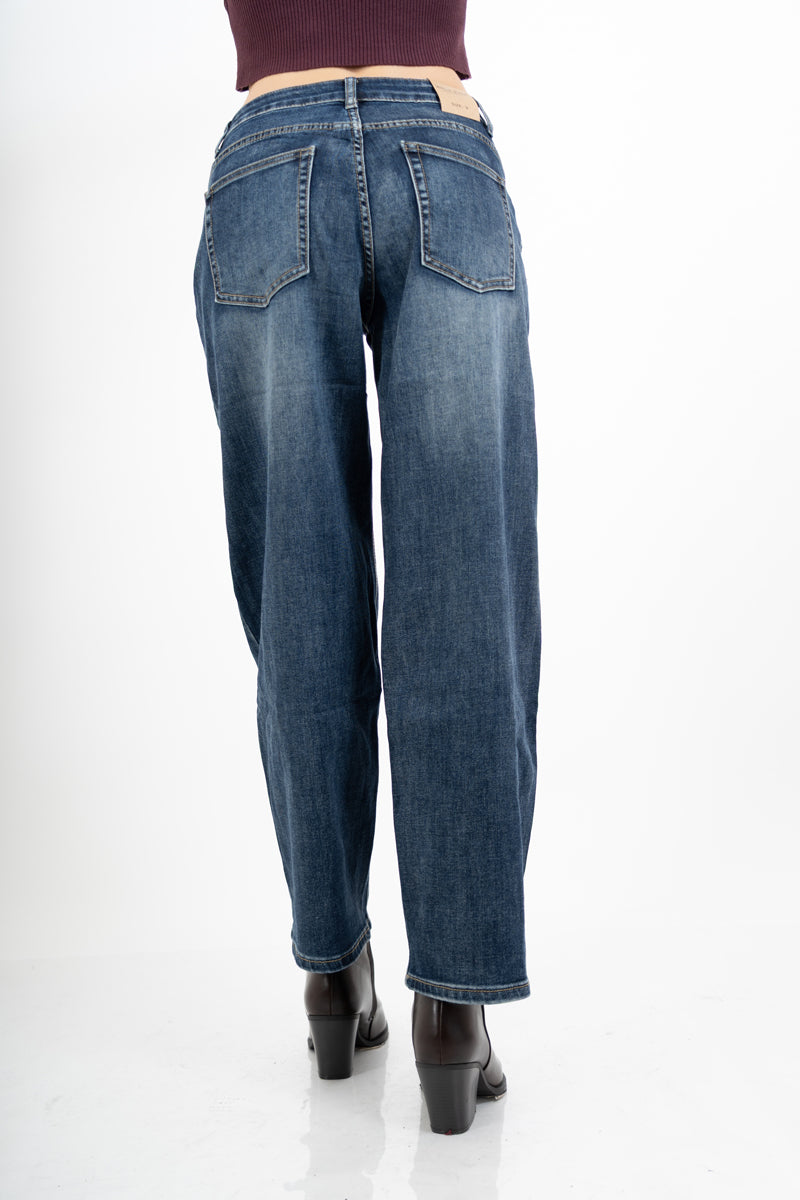 Jeans balloon fit a vita alta lavaggio medio elasticizzato