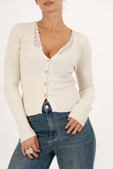Cardigan Lace Gold in costina con pizzo