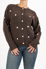 Cardigan SweetHeart in misto lana con ricami a cuore