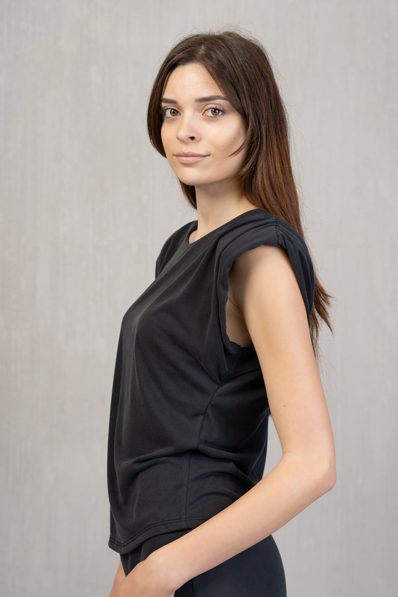 Maglia in Viscosa con Spalla Arricciata e Spallina Integrata