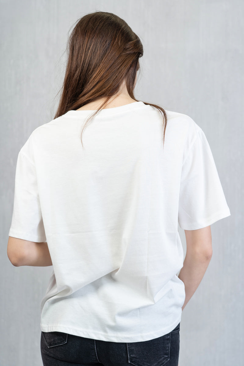 T-shirt Over in Cotone Elasticizzato con Ricamo Nero "Segni Particolari...."