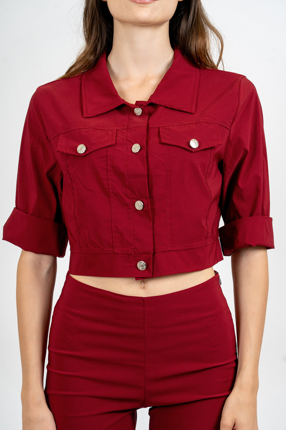 Giacchino crop stile denim in viscosa elasticizzata