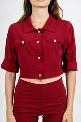 Giacchino crop stile denim in viscosa elasticizzata