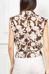 Camicia smanicata fantasia floreale effetto acquerello