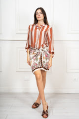 Camicia Collo Coreana in Tencel a Righe Multicolor