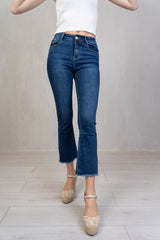 Jeans Bootcut Blu Scuro con Fondo Taglio Vivo