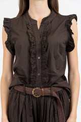 Camicia smanicata con rouge in cotone elasticizzato.