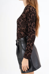 Body in tulle lurex con disegno floccato