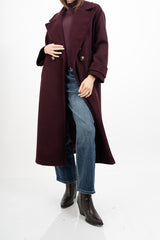 Cappotto lungo in panno doppio petto con martingala ai polsi