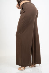 Pantalone palazzo in viscosa elasticizzata con coulisse Made in Italy.