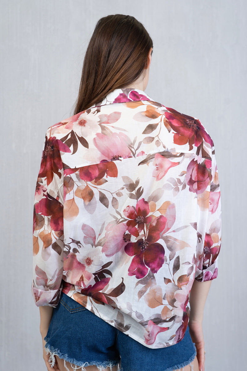 Camicia annodata Petali Rubino in cotone velato