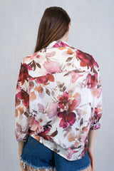 Camicia annodata Petali Rubino in cotone velato