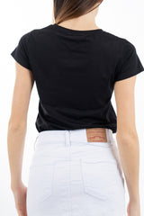 modella indossando T-shirt con libellule gioiello in cotone elasticizzato colore