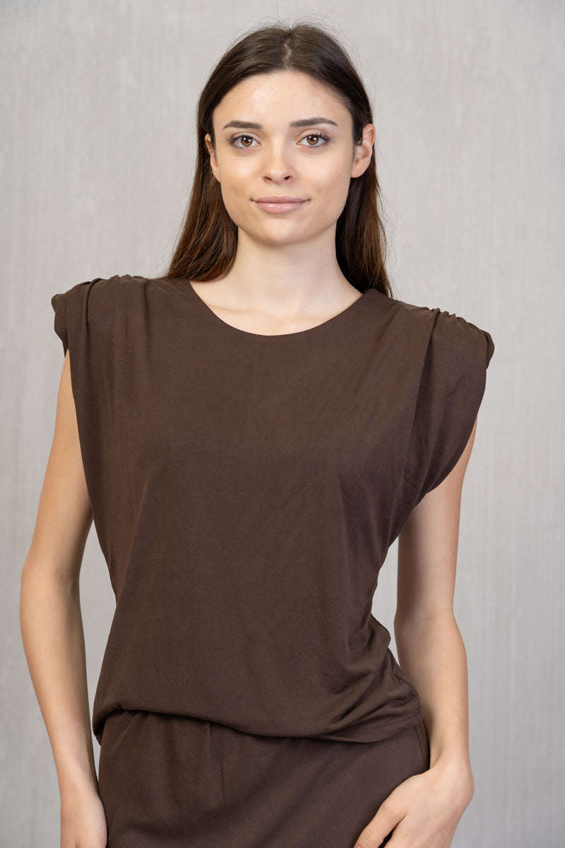 Maglia in Viscosa con Spalla Arricciata e Spallina Integrata